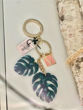 Tropical Leaf Keychain - Green & Pink
